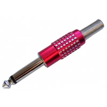 WTY0019-B Forrasztható 6,3mm mono jack dugó vezetékre, fém, piros