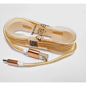 KPO3874B Micro USB kábel, szövet borítással, fém csatlakozóval, arany színű 1,5m