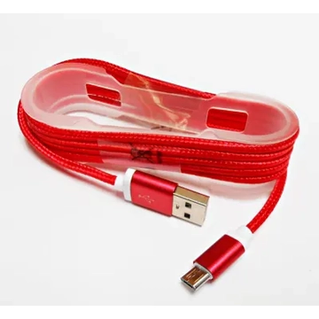 KPO3874C Micro USB kábel, szövet borítással, fém csatlakozóval, piros színű 1,5m