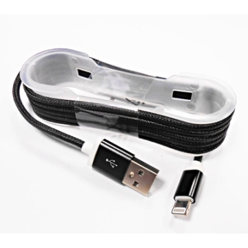 GSM0477B USB kábel iPhone/iPad-hez, lightning kábel, szövet borítással, fekete