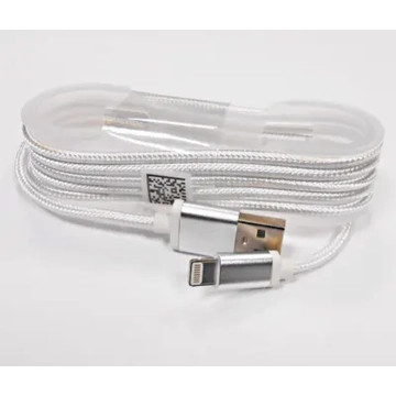 GSM0477D USB kábel iPhone5/6/7-hez, szövet borítással, fém csatlakozóval, fehér
