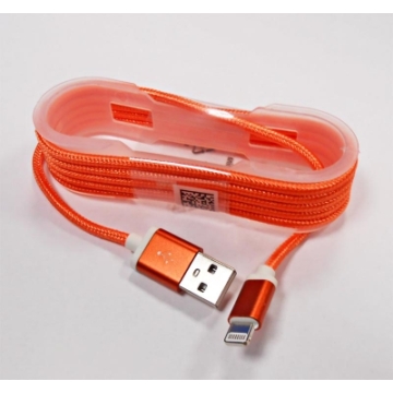 GSM0477E USB kábel iPhone/iPad-hez, lightning kábel, szövet borítással, narancs