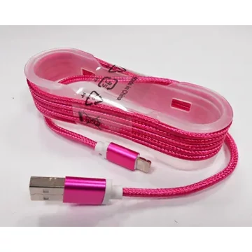 GSM0477H USB kábel iPhone/iPad-hez, lightning kábel, szövet borítással, ciklámen