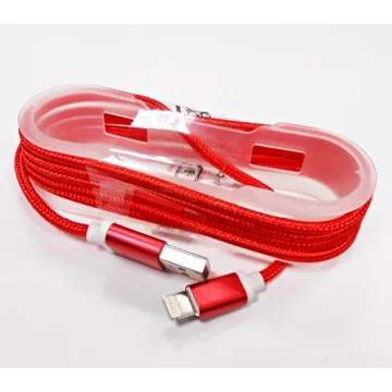 GSM0477I USB kábel iPhone5/6/7-hez, szövet borítással, fém csatlakozóval, piros