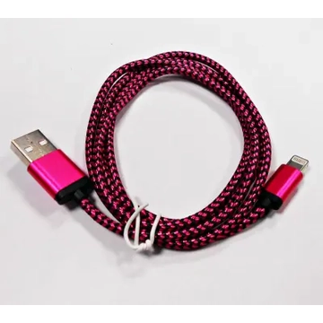 GSM0477M USB kábel iPhone5/6/7-hez, szövet borítással, fém csatl. lila/fekete