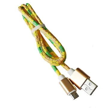 KPO3874I Micro USB kábel, szövet borítással, fém csatlakozóval, sárga-zöld 1m