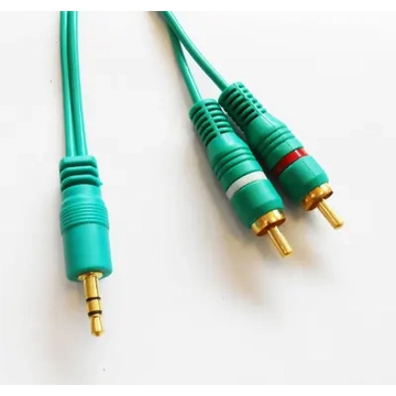 KPO2747Z-1,5 3,5mm jack - 2RCA kábel, zöld színű, aranyozott dugóval 1,5m