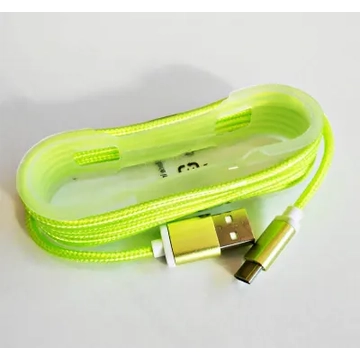 KPO3874L Micro USB kábel, szövet borítással, fém csatlakozóval, zöld színű 1,5m