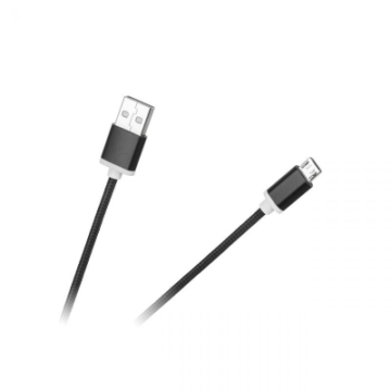 KPO3874M Micro USB kábel, szövet borítással, fém csatlakozóval,fekete, 1,5m