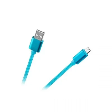 KPO3874N Micro USB kábel, szövet borítással, fém csatlakozóval,kék színű 1,5m