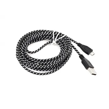 KPO3874-3A Micro USB - USB kábel, szövet borításal, fekete/fehér színű 3m