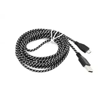 KPO3874-3A Micro USB - USB kábel, szövet borításal, fekete/fehér színű 3m