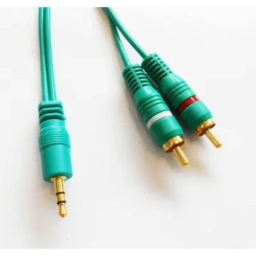 KPO2747Z-10 3,5mm jack - 2RCA kábel, zöld színű, aranyozott dugóval 10m
