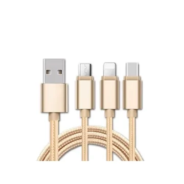 ML0807G Univerzális USB töltőkábel, Micro USB/ Type-C/Apple 3in1, arany színű