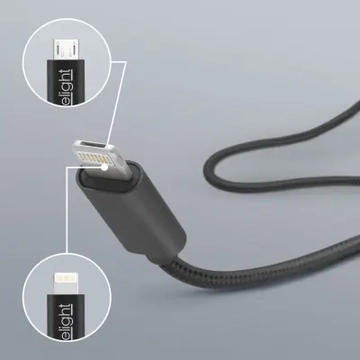 ML0807A Univerzális USB kábel, Micro USB/Apple (lightning) 2in1, fekete színű