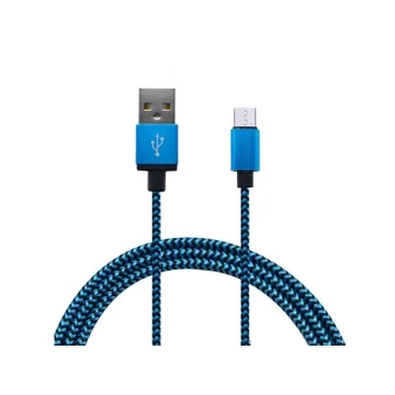 ML0801A Micro USB kábel, szövet borítással, fekete/kék színű 1m