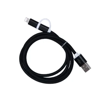 ML0807B USB kábel, Micro USB/Apple (lightning) 2in1, szövet borítással, fekete