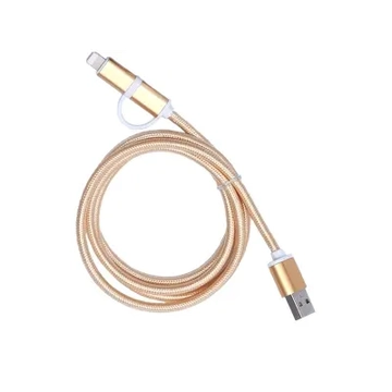 ML0807C USB kábel, Micro USB/Apple (lightning) 2in1, szövet borítással, arany