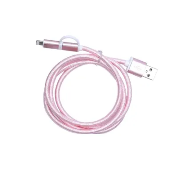 ML0807D USB kábel, Micro USB/Apple (lightning)2in1, szövet borítással, rózsaszín