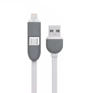 ML0807F USB kábel, Micro USB/Apple (lightning) 2in1, lapos kialakításl, fehér