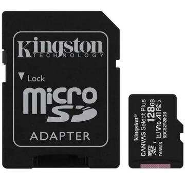 COM0306-128 Kingston Micro SD kártya 128GB CL10, 100MB/s +SD adapter