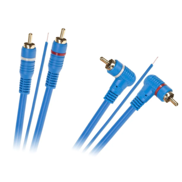 KPO2668-5 Autóhifi RCA kábel, kék, pipa dugóval, 2RCA+remote, 5m
