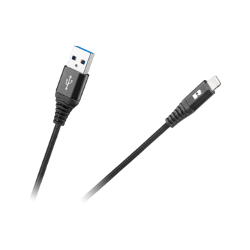 RB-6002-100-B USB Lightning  kábel, szövet borítással, fekete színű 1m REBEL