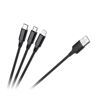RB-6005-100-B Univerzális USB töltőkábel, Micro USB/Type-C/Apple,fekete 1m REBEL