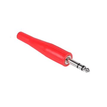 WTY0031-B Forrasztható 6,3mm sztereó jack dugó vezetékre, piros, gumi törésgátló