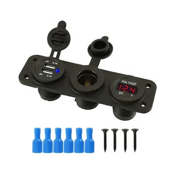 AUTO054A Beépíthető szivargyújtó aljzat, DUAL USB töltő, feszültség kijelzéssel