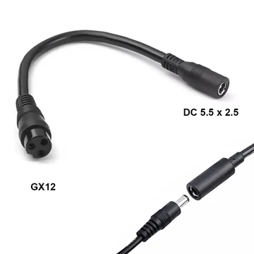 DC dugó átalakító elektromos kerékpárhoz, 2.5/5.5 aljzat, 3pólusú GX12 dugó