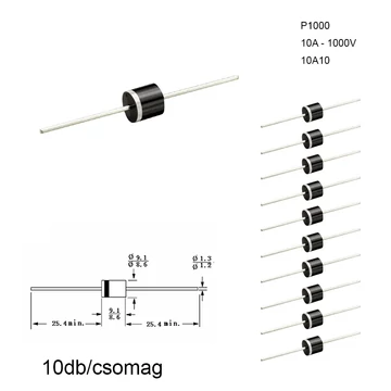  Egyenirányító dióda, 1000V 10A, P1000, 10db/csomag