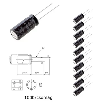 Elektrolit kondenzátor, 100µF/100V 105°C, Ø10x22mm, 10db/csomag