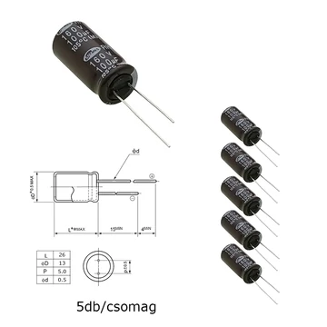 Elektrolit kondenzátor, 100µF/160V 105°C, Ø13x26mm, 5db/csomag