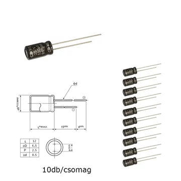 Elektrolit kondenzátor 100µF/25V 105°C Ø6,5x12mm, 10db/csomag