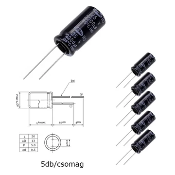 Elektrolit kondenzátor, 2200µF/25V 105°C, Ø13x26mm, 5db/csomag