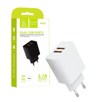 Hálózati Dual USB töltő, fehér színű, USB 5V 2100mA
