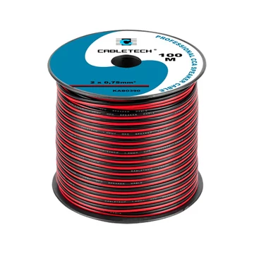 KAB0390 Hangszórókábel, piros-fekete, réz-alumínium CCA, 2x0,75mm2, 100m/tekercs