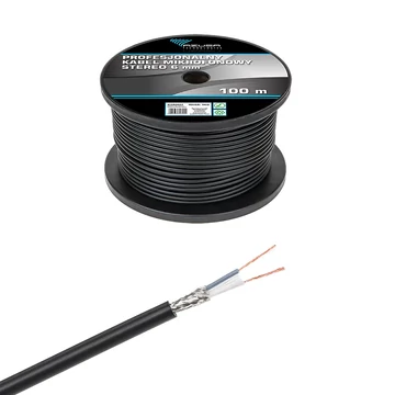 KAB0607 Professzionális sztereó mikrofonkábel, réz, fekete, 2 eres árnyékolt, 6mm, 100m/tekercs