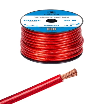 KAB0716A Autóhifi tápkábel, réz-alumínium, piros, 12GA 4,5mm, 25m/tekercs