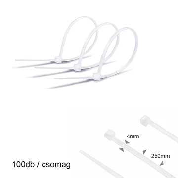 Kábelkötegelő 4x250mm fehér 100db/csomag