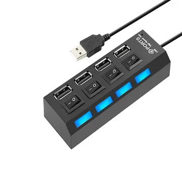 KOM0752 4 portos USB HUB, kapcsolható, fekete színű
