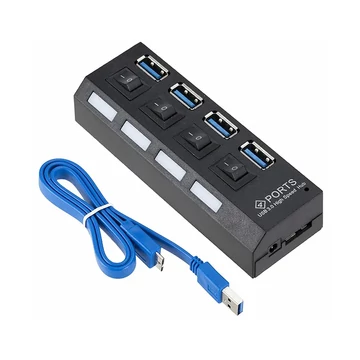 KOM0752A 4 portos USB 3.0 HUB, kapcsolható, fekete színű