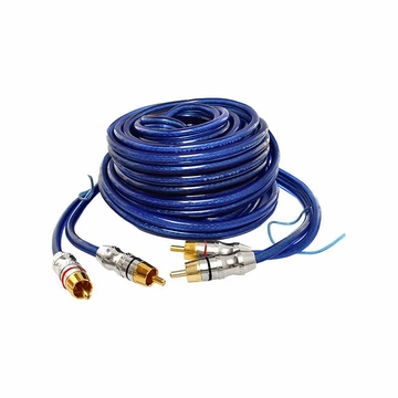 KPO2687C-5 Autóhifi RCA kábel, kék, fém csatlakozóval, 2RCA+remote, 5m