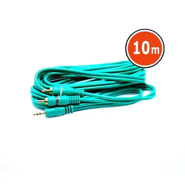 KPO2747Z-10 3,5mm jack - 2RCA kábel, zöld színű, aranyozott dugóval 10m