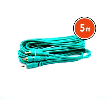 Jack - RCA kábel, 3,5mm sztereó jack dugó - 2RCA dugó, zöld, 5m