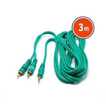 KPO2749Z-3 3,5mm jack - 2RCA kábel (4mm) zöld színű, aranyozott dugóval 3m