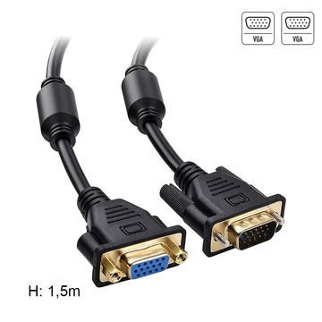 KPO3711-1,5 VGA hosszabbító kábel, VGA dugó - VGA aljzat, szűrős, 5m