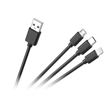 KPO3945 Univerzális USB töltőkábel, Micro USB/Type-C/Apple, fekete 1,2m
