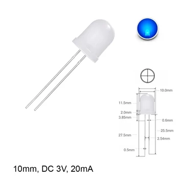 LED dióda 10mm 3V magasfényű kék